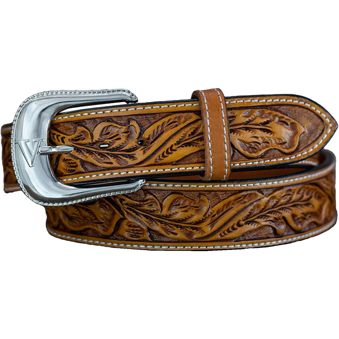 Vogt Silversmiths Men's Running Oak Leaf Tooled Belt