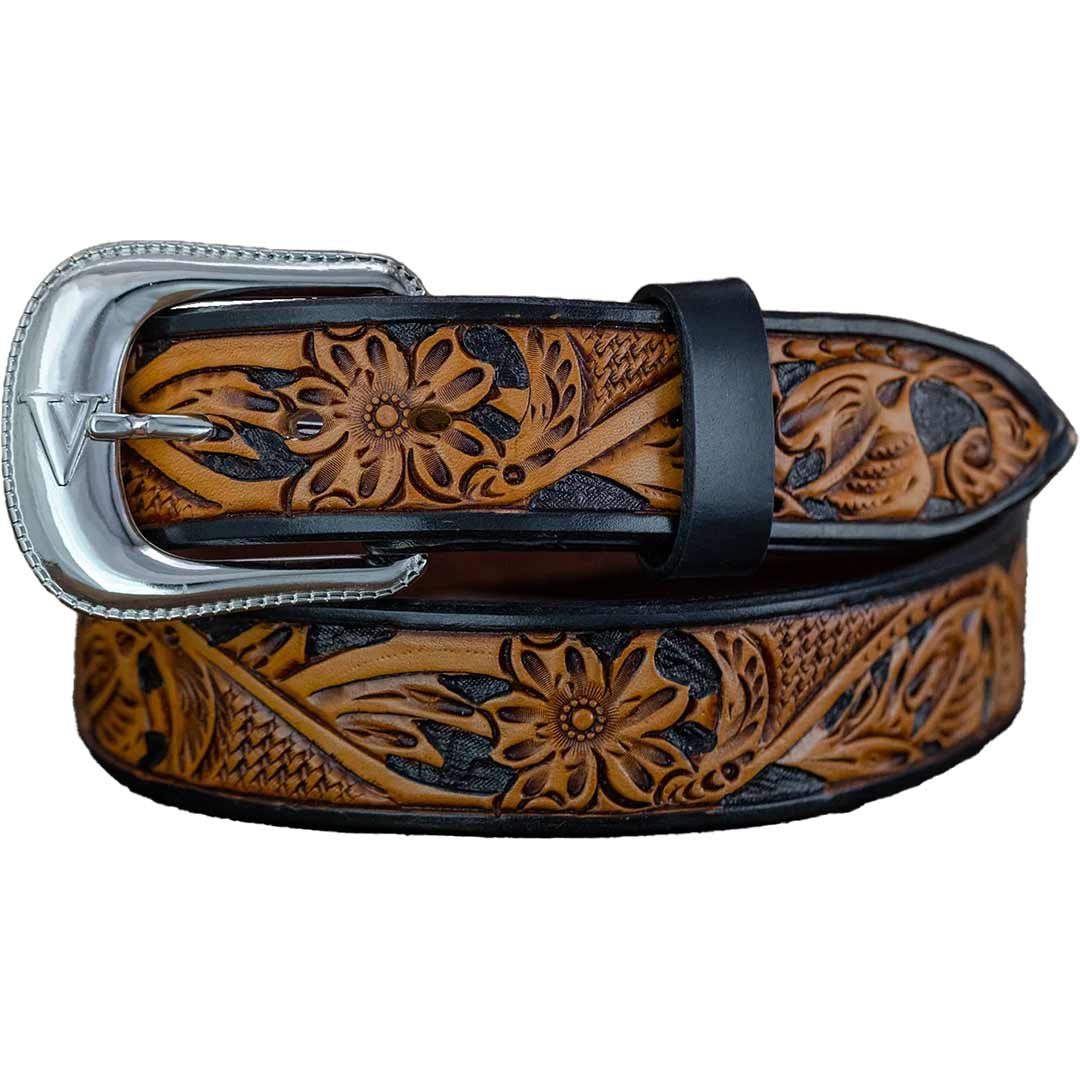 Vogt Silversmiths Men's Two Tone Floral Tooled Belt