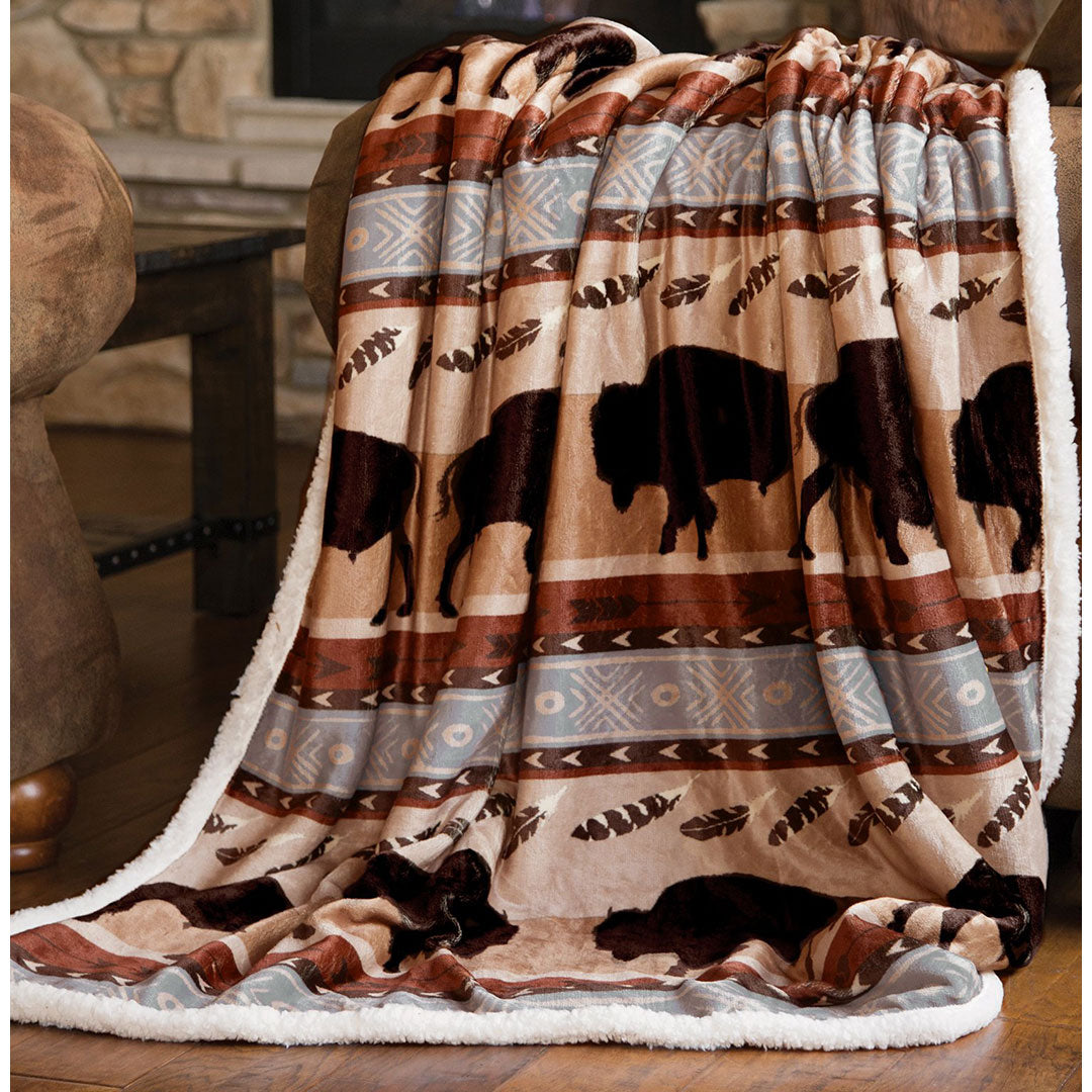 Wrangler Buffalo Southwestern Sherpa Fleece Throw