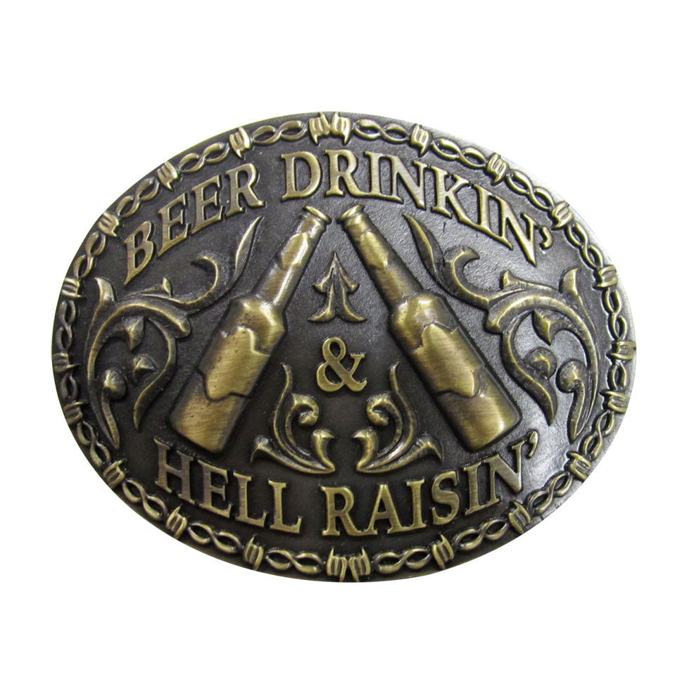 AndWest Men's Antique Beer Drinkin Hell Raisin Buckle