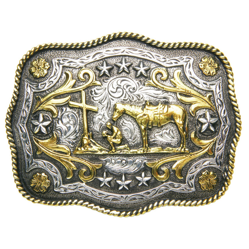 AndWest Praying Cowboy Scalloped Belt Buckle