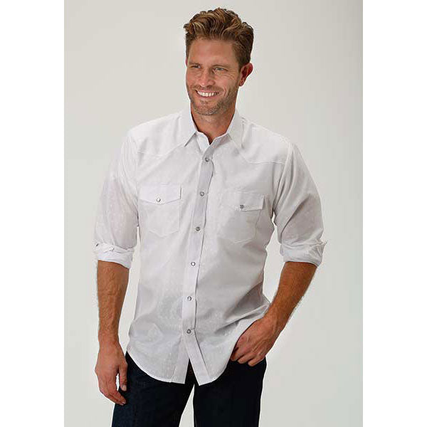 Roper Men's Long Sleeve Solid Snap Shirt - White