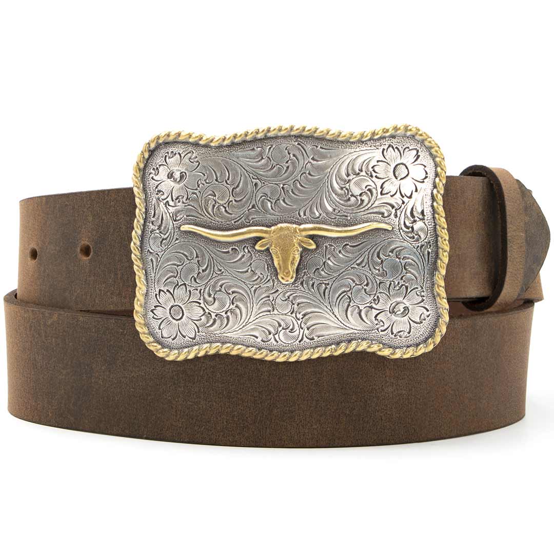 AndWest Men's Scalloped Longhorn Western Buckle Belt