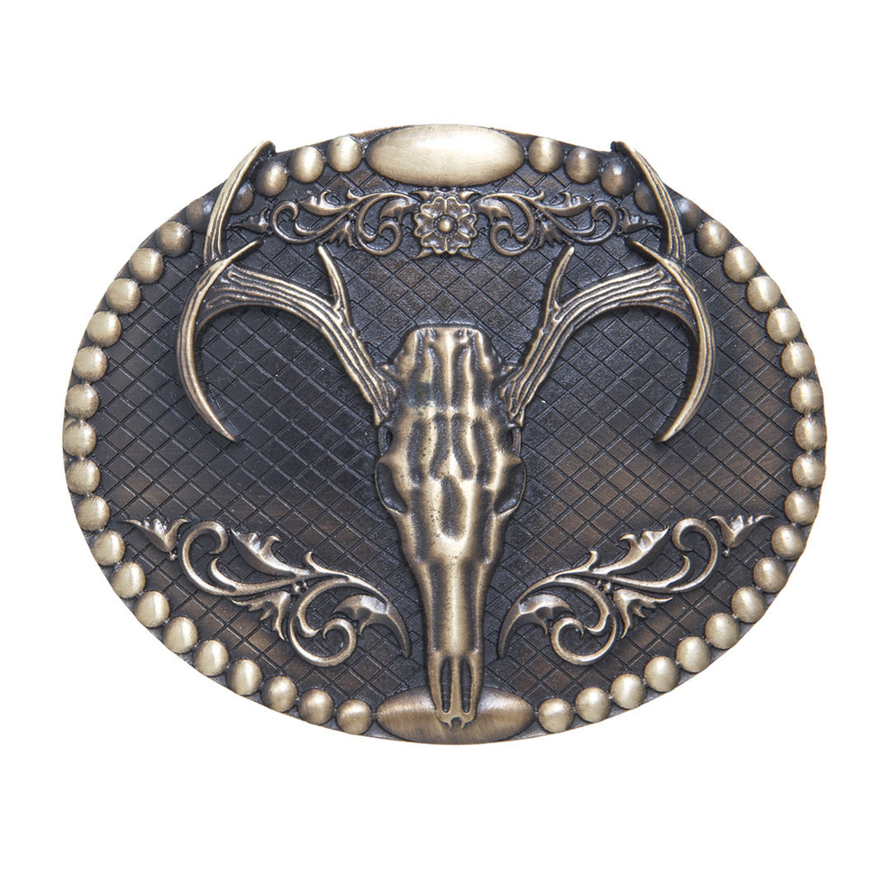 AndWest Men's Elk Skull Oval Belt Buckle