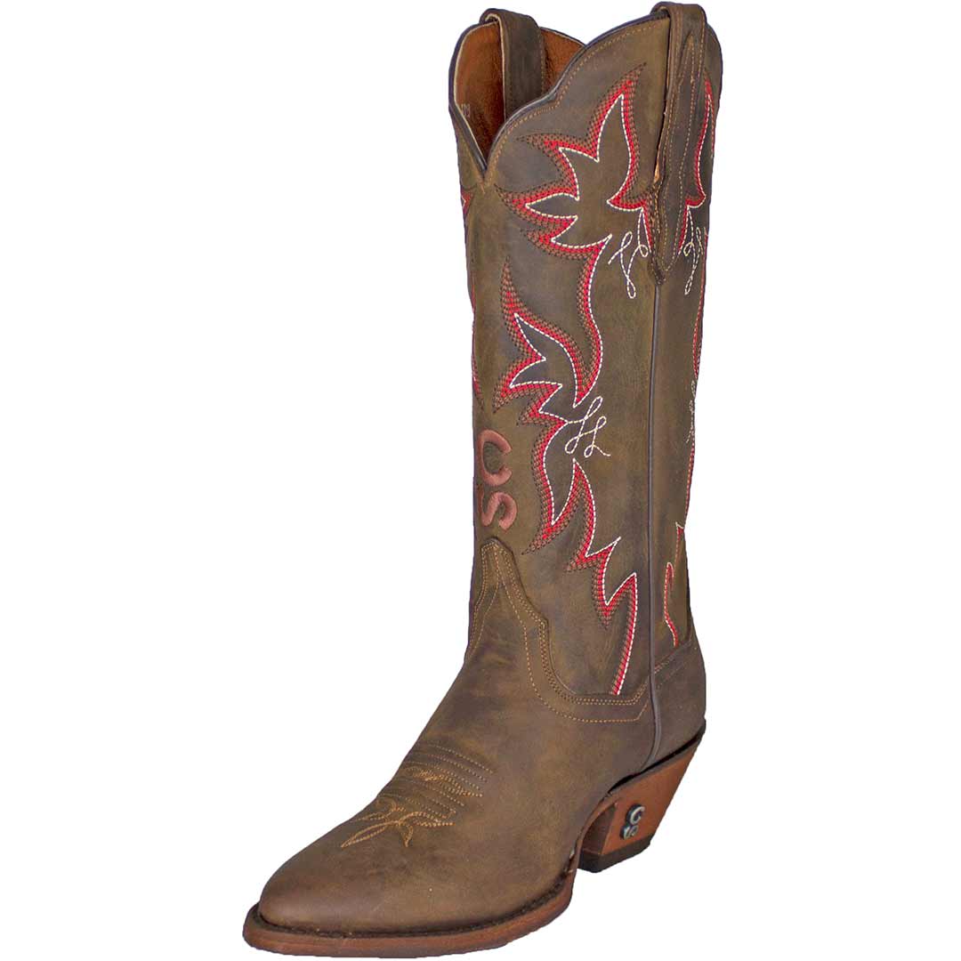 Brown snip shop toe cowgirl boots