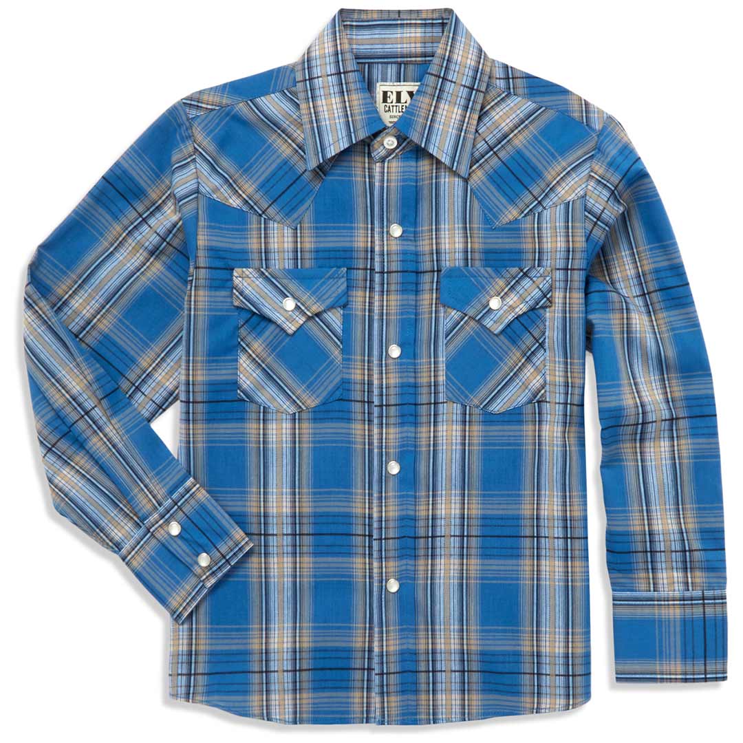 Ely Cattleman Boys' Plaid Print Snap Shirt