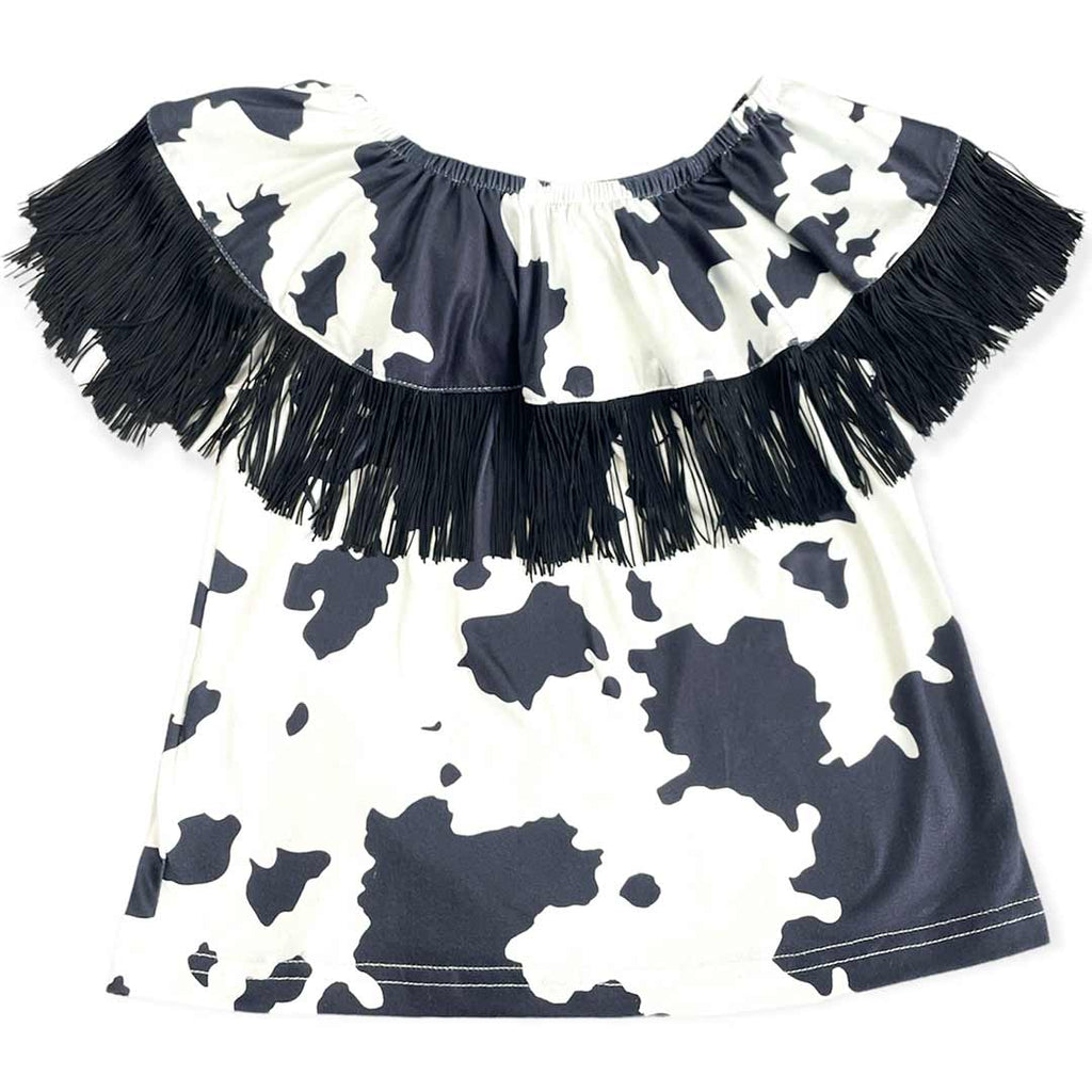 Shea Baby Toddler Girls' Cow Print Fringe Shirt | Lammle's