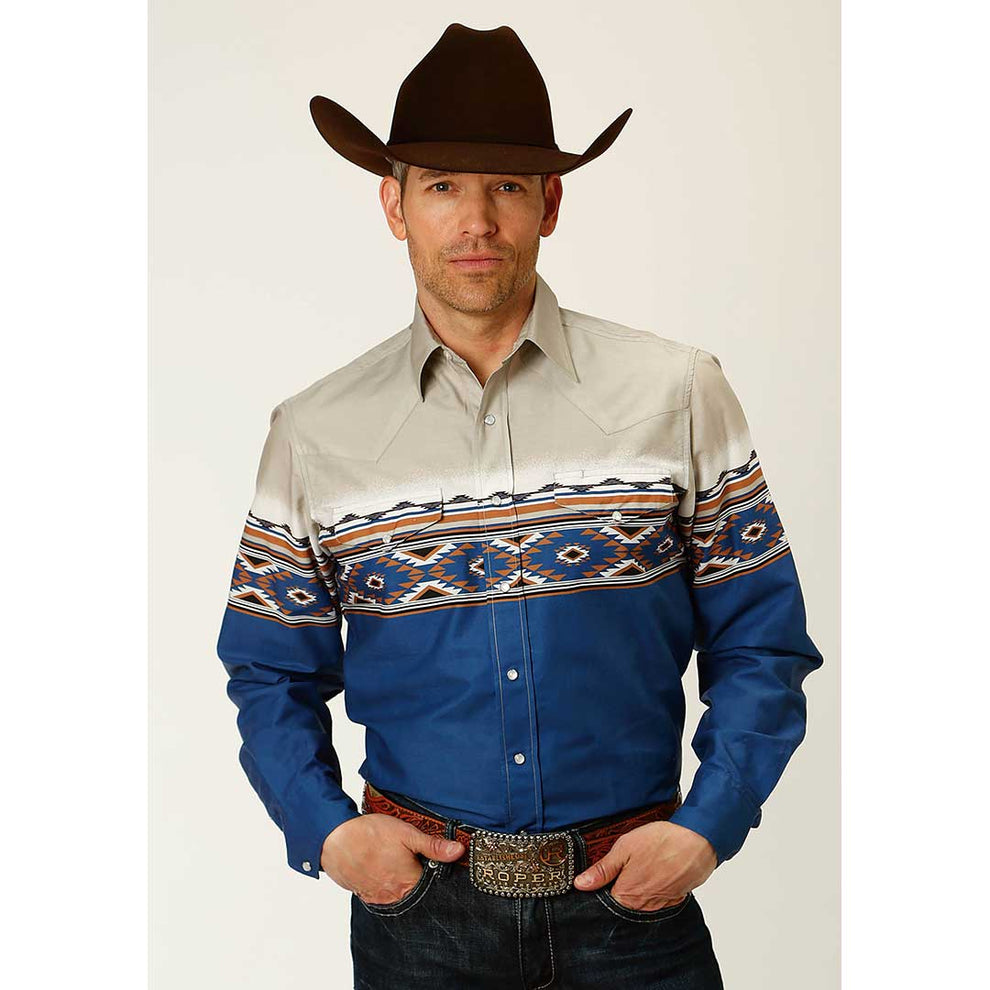 Roper Men's Aztec Border Print Snap Shirt