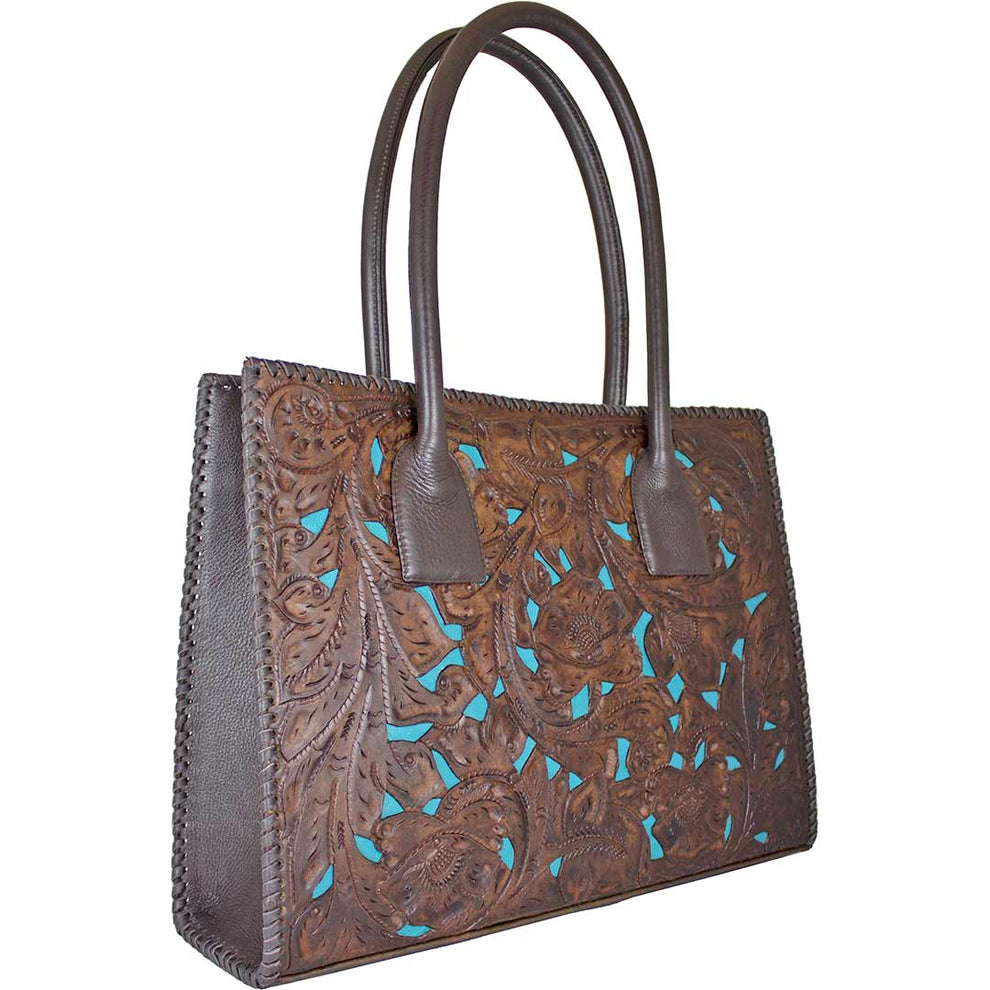 Juan Antonio Hand Tooled Inlay Leather Tote Bag