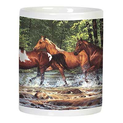 Leanin Tree Stream Horses Ceramic Mug