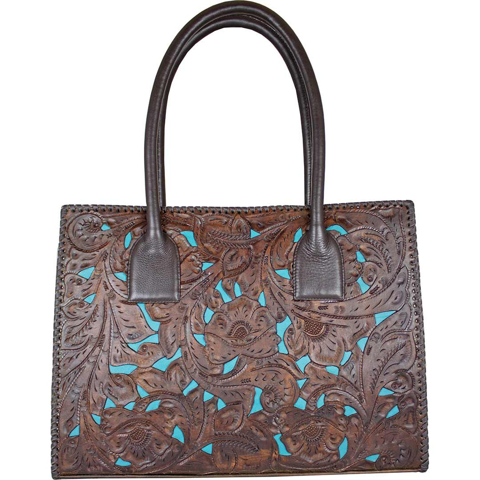 Juan Antonio Hand Tooled Inlay Leather Tote Bag