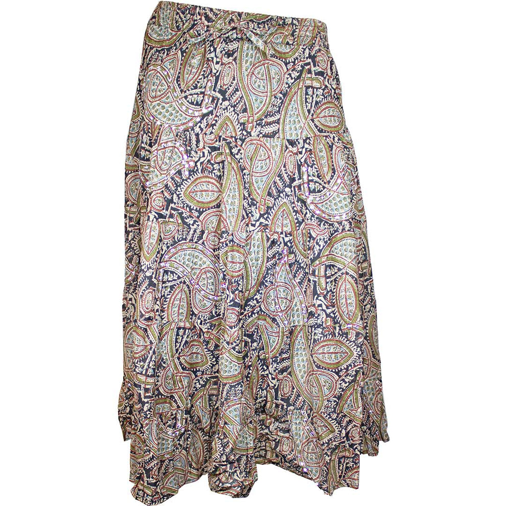 Wondrous Art Wear Women's Sequin Paisley Print Midi Skirt