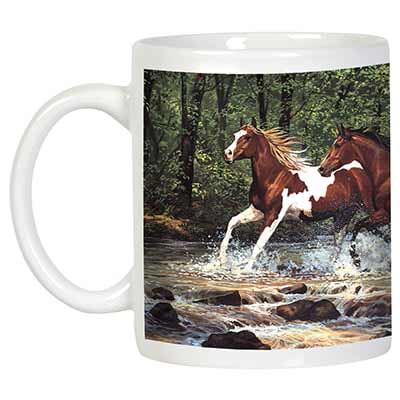 Leanin Tree Stream Horses Ceramic Mug