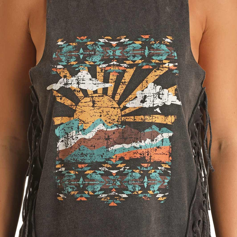 Rock & Roll Cowgirl Women's Desert Scene Fringe Tank Top