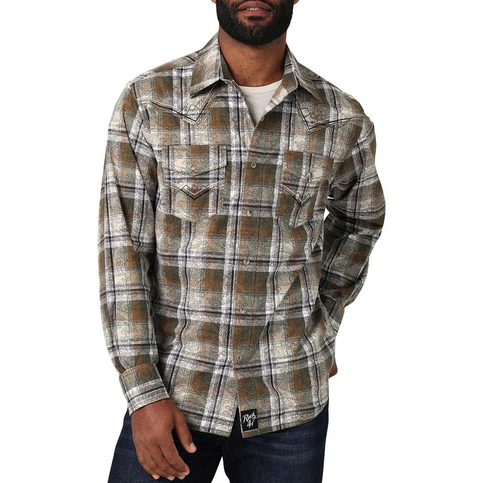 Wrangler Men's Rock 47 Floral Plaid Snap Shirt