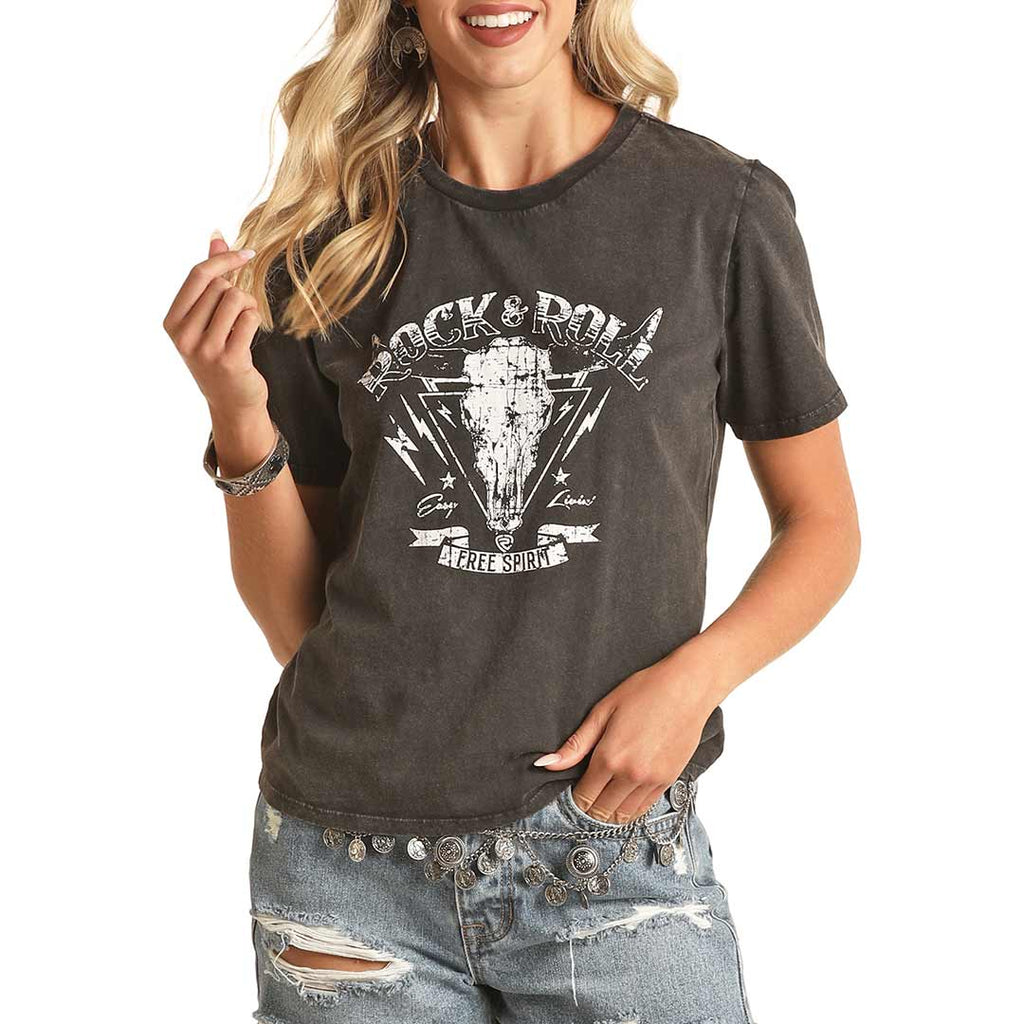 Rock & Roll Cowgirl Women's Steer Skull Graphic T-Shirt