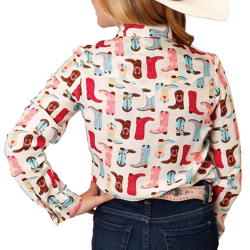 Roper Girls' Boot Print Snap Shirt