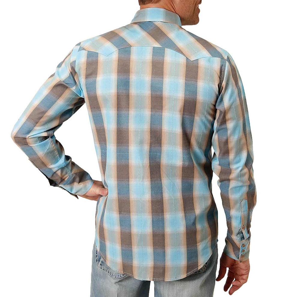 Roper Men's Ombre Plaid Print Snap Shirt