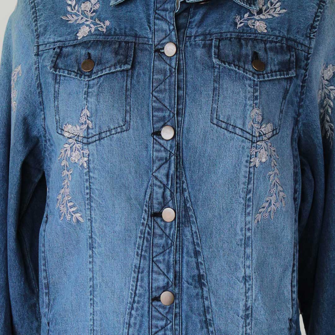 Flower embroidered clearance jean jacket