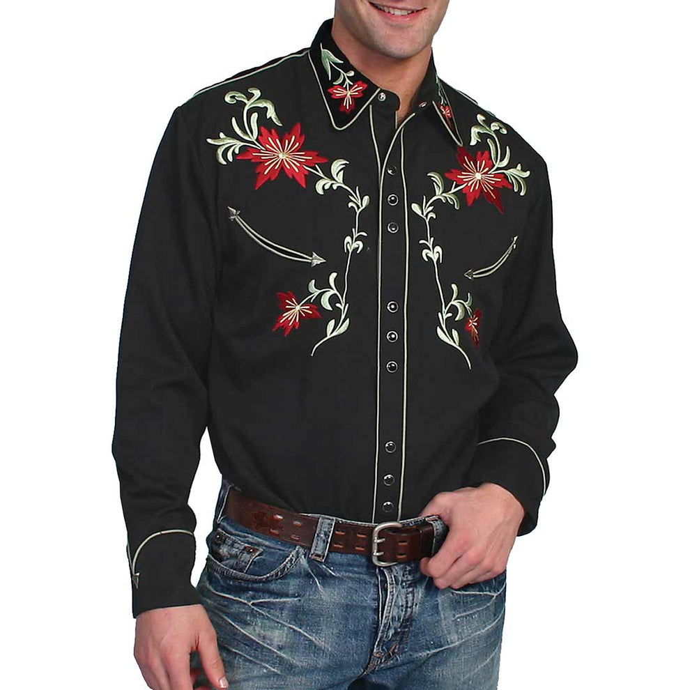 Scully Men's Floral Embroidered Snap Dress Shirt