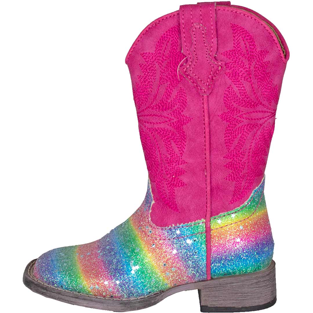 Roper Girl s Western Boot Pink Blue Stripe Glitter Cowboy Boot Little Kid 1