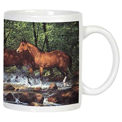 Leanin Tree Stream Horses Ceramic Mug