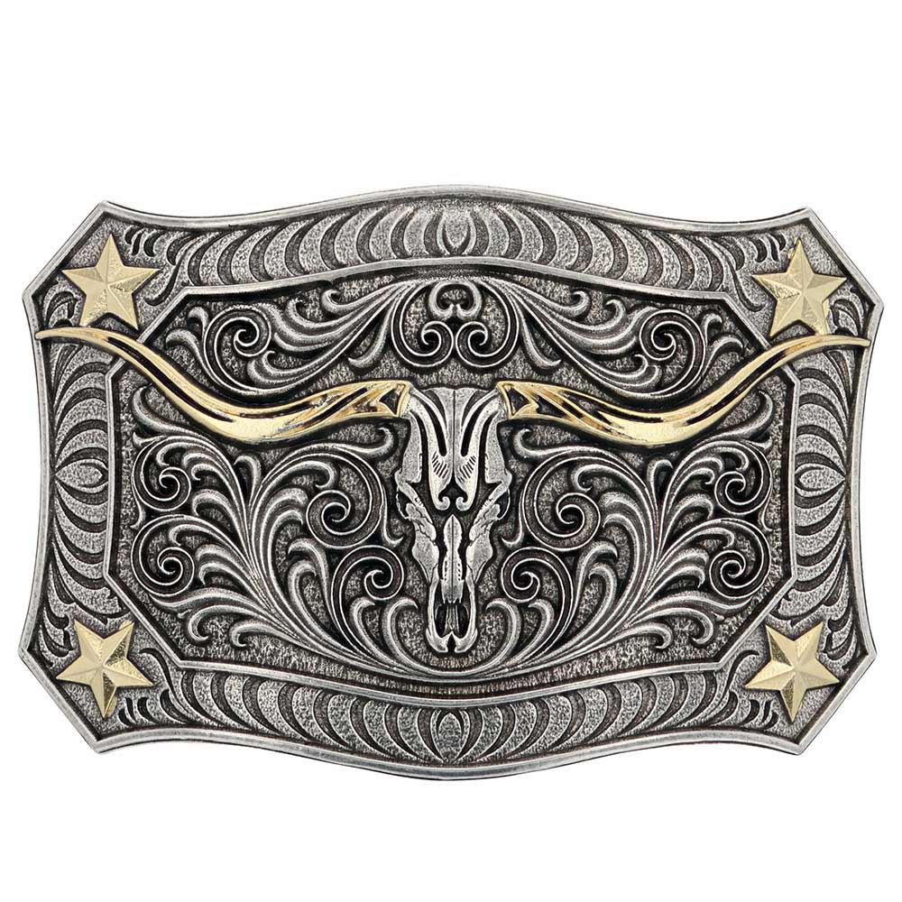 Montana Silversmiths Longhorn Crest Filigree Attitude Belt Buckle