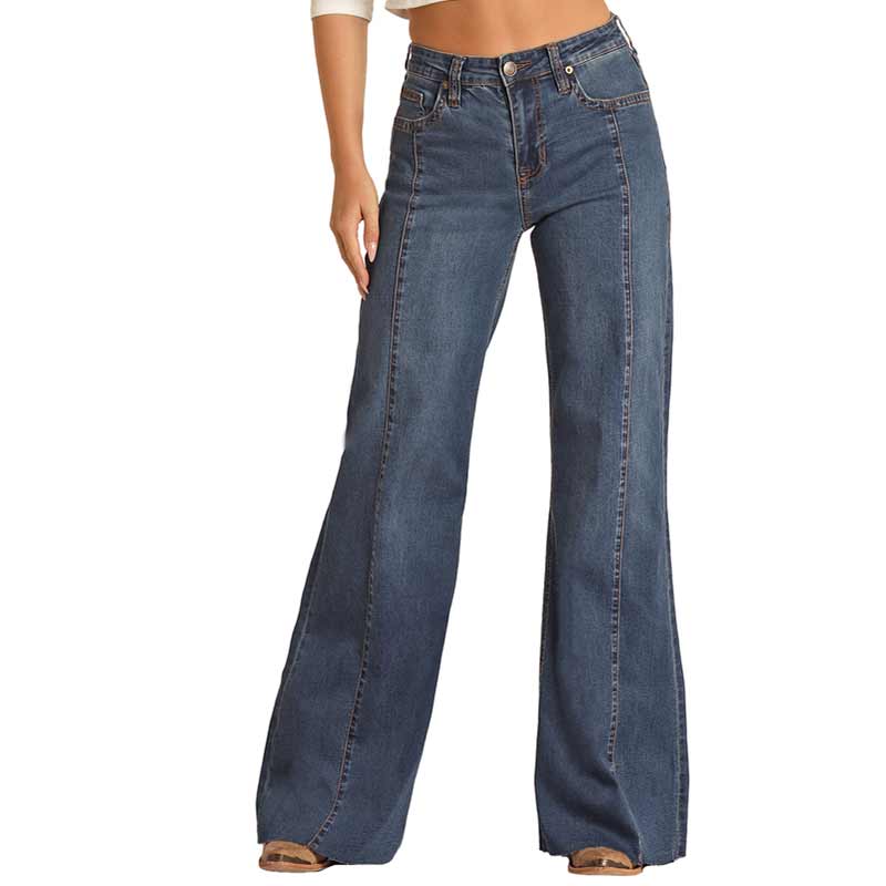 Rock & Roll Denim Women's Medium Wash High Rise Star Print Flare Jeans