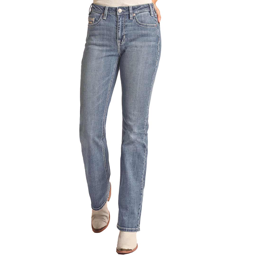 High rise store stretch bootcut jeans