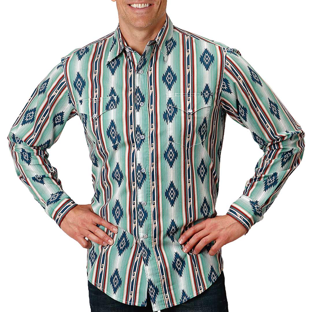 Wrangler Retro Teal Diamond Pearl Snap Shirt