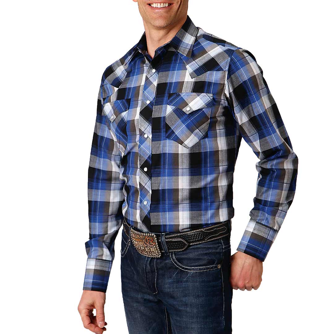 Roper Men's Ombre Plaid Print Snap Shirt