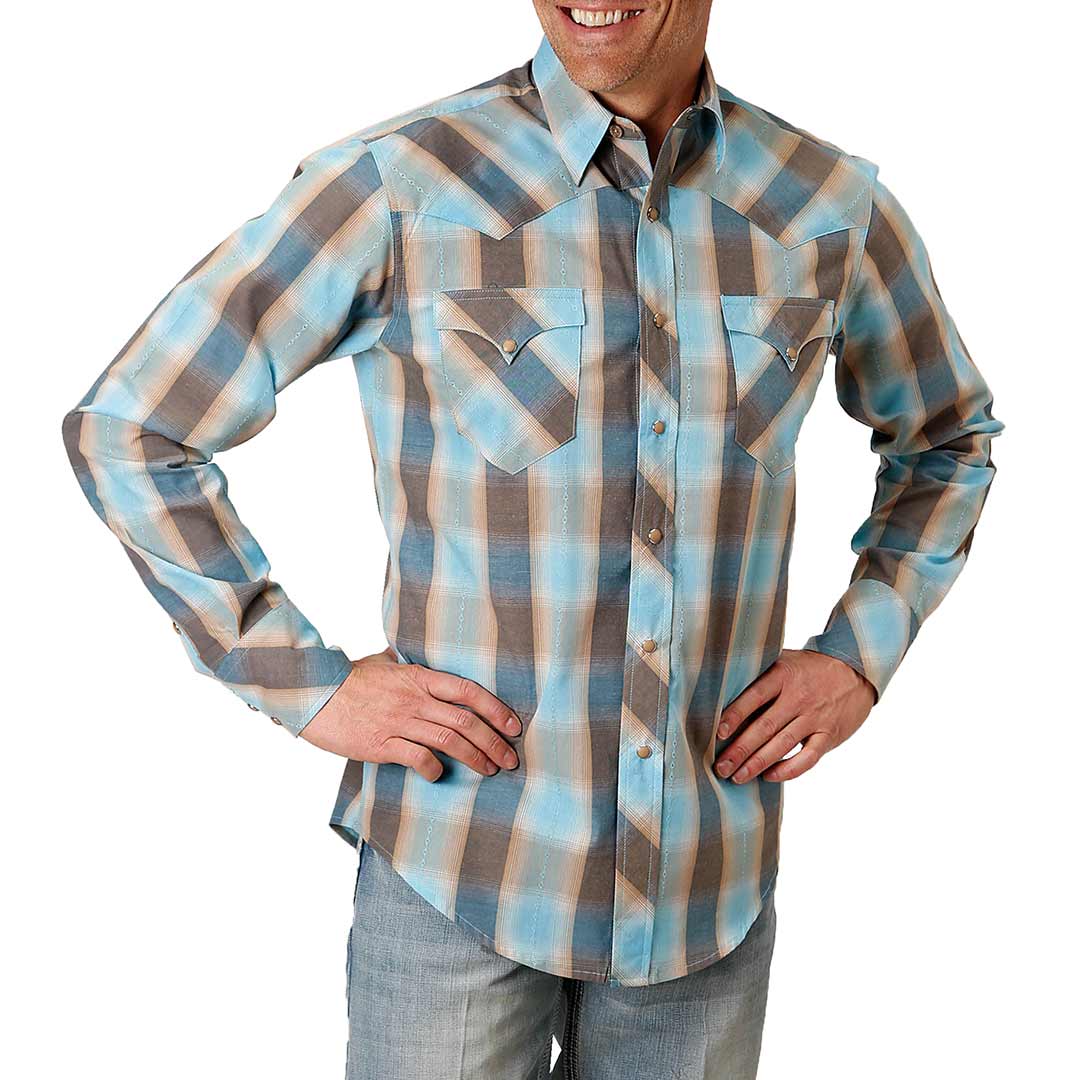 Roper Men's Ombre Plaid Print Snap Shirt