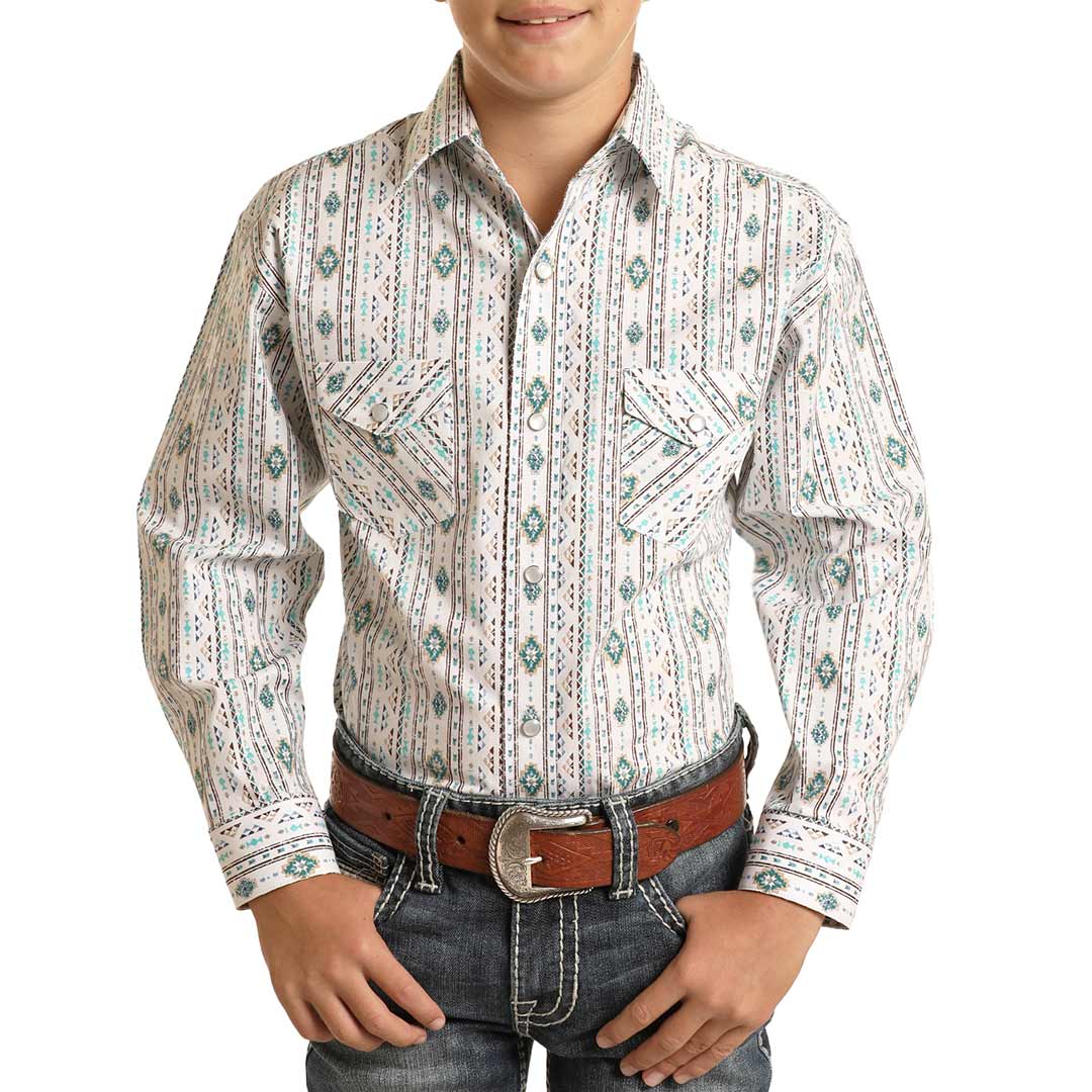 Rough Stock Boys' Aztec Stripe Snap Shirt