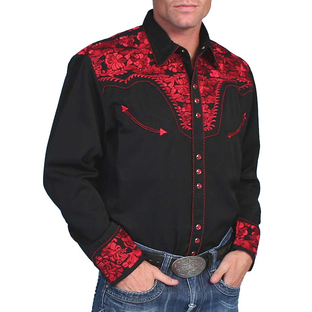 Scully Men's Floral Embroidered Western Dress Shirt