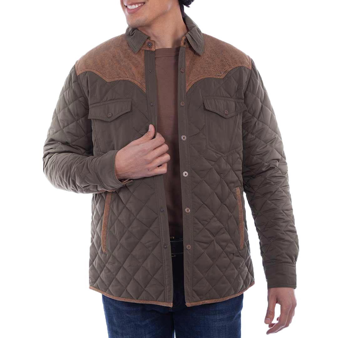 Mens quilted jacket store with leather trim