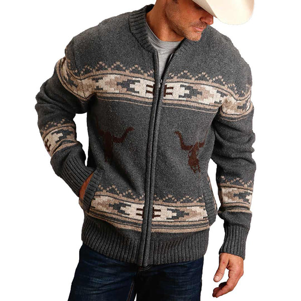 Stetson Men's Steer Skull Full Zip Knit Sweater | Lammle's