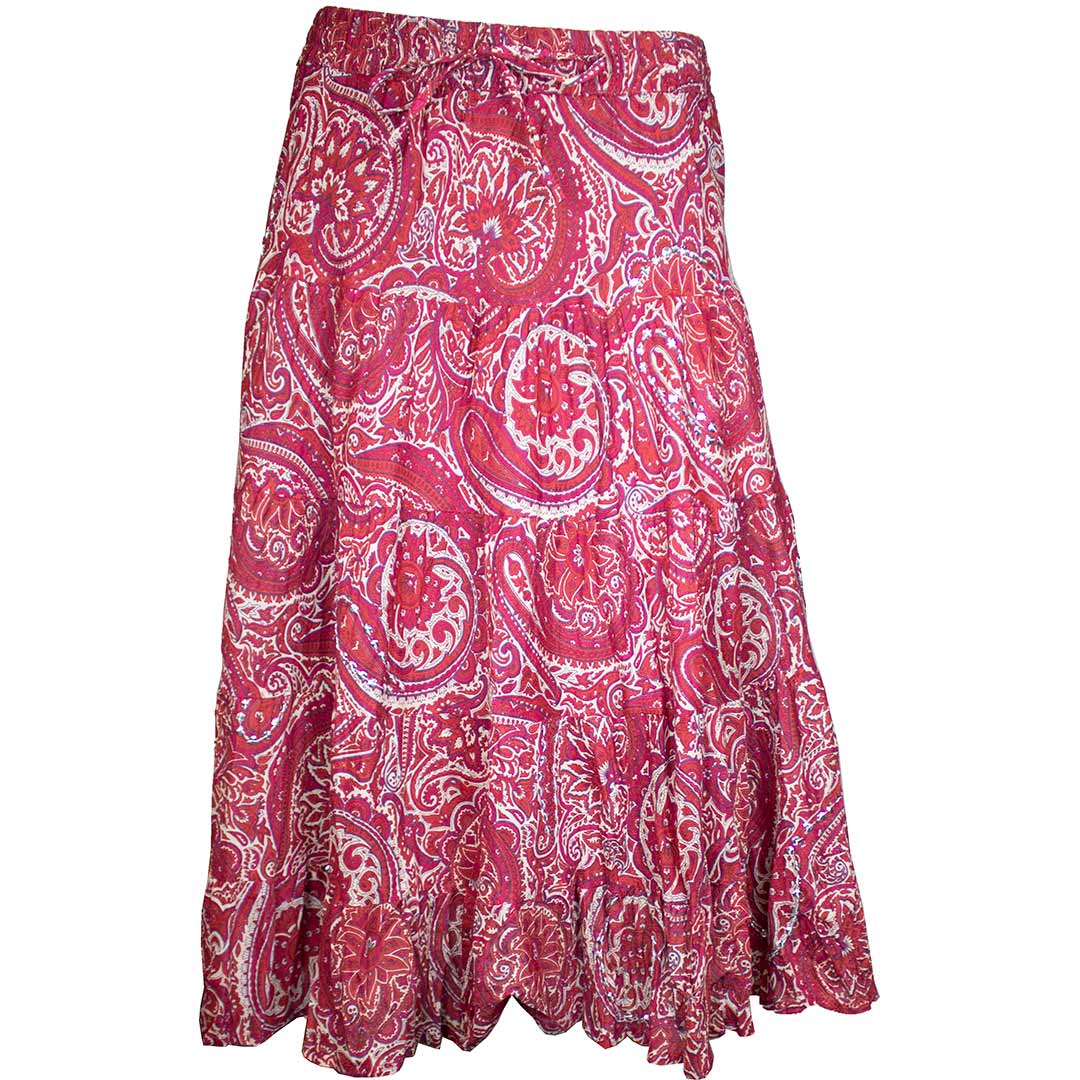 Wondrous Art Wear Women's Sequin Paisley Print Midi Skirt