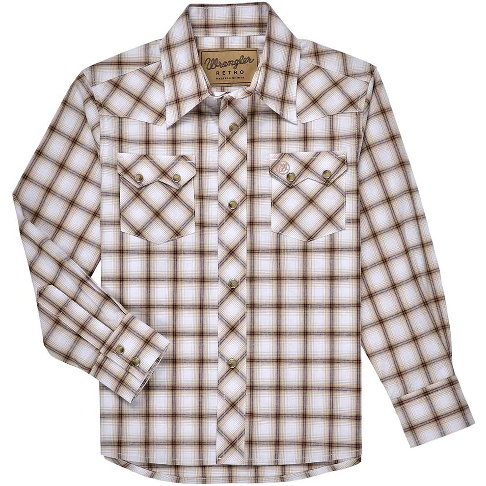 Wrangler Boys' Retro Sawtooth Pocket Plaid Snap Shirt